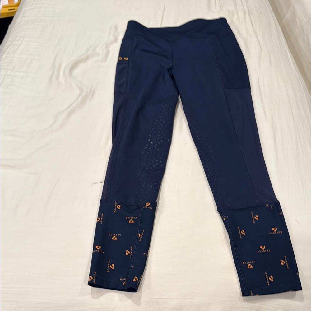 Navy Horse Riding Leggings with Patterned Cuffs